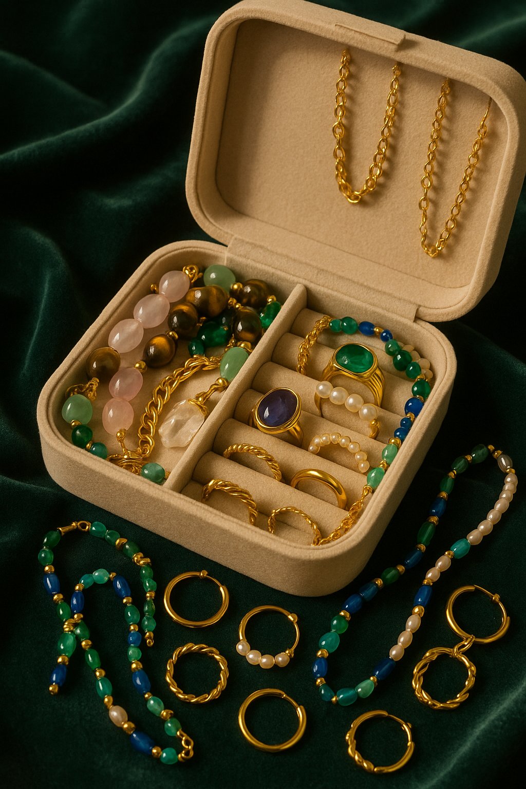 Bijoux fantaisie, perles en verres et cristal.